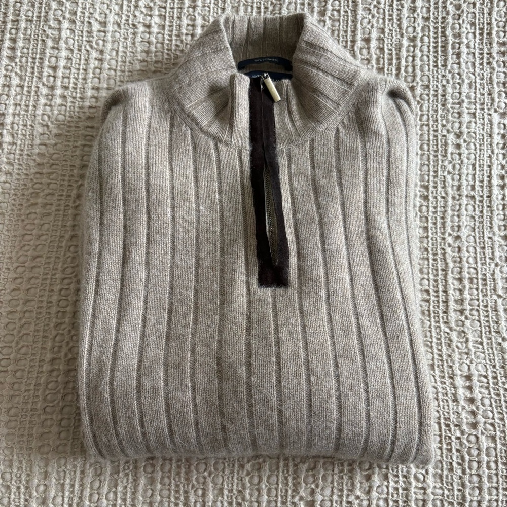 Men's Beige Quarter Zip Sweater